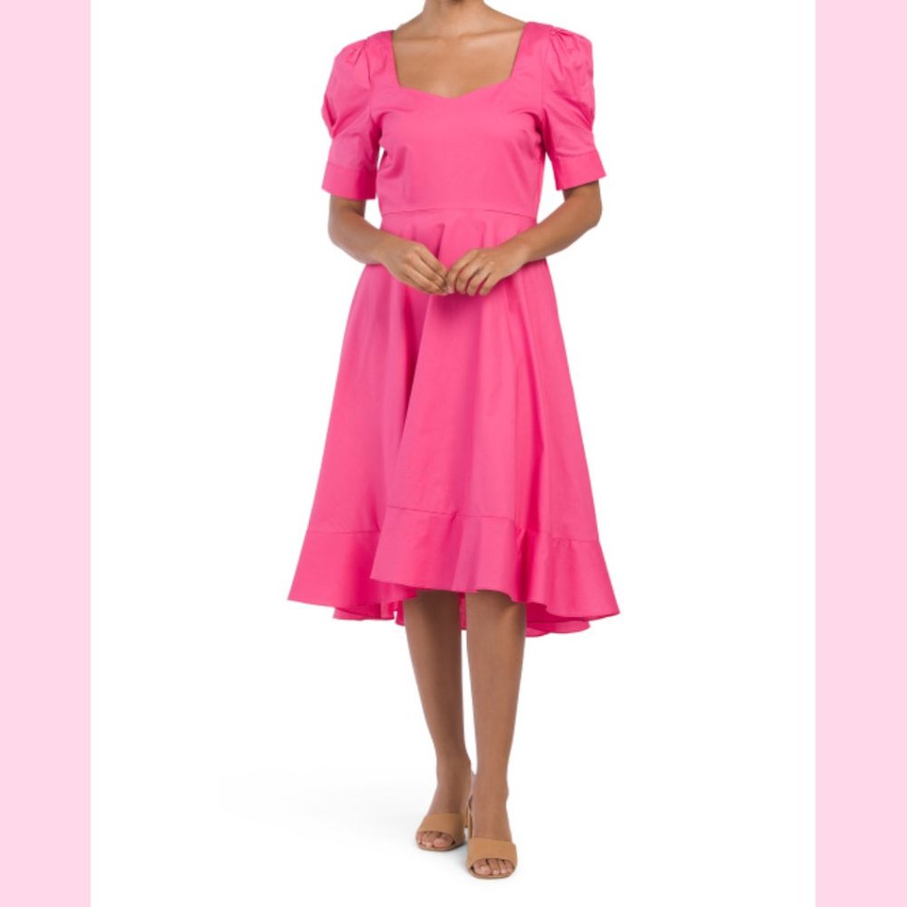 LIKE NEW! BCBGeneration Pink Sweetheart Neck Puff Shoulder Dress 10